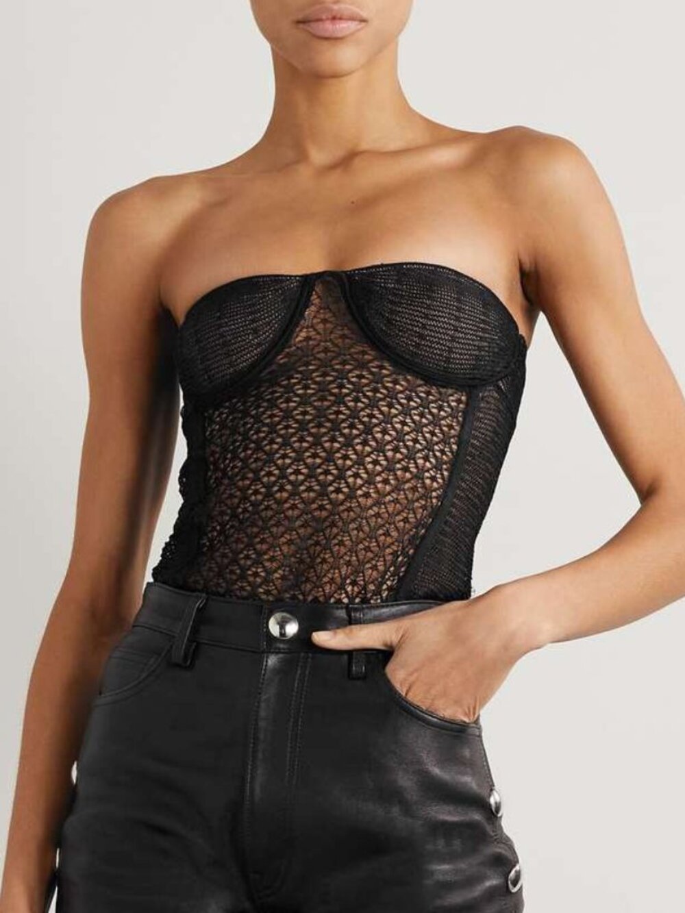 KHAITE Lori Bustier Top Black Lace Knit Size Small NEW NWT